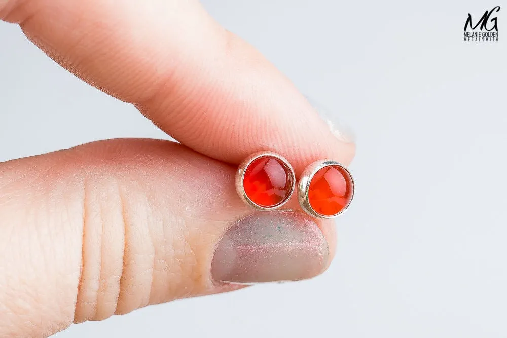 Orange Carnelian Gemstone Stud Earrings