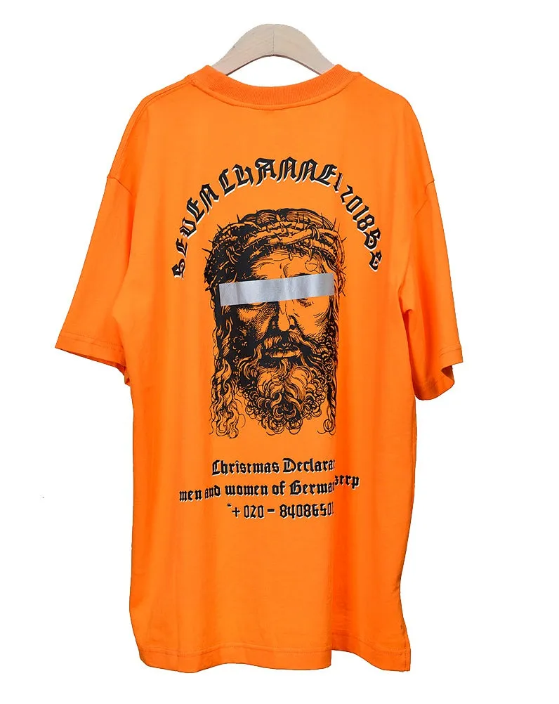 Orange Graphic Short Sleeved T-Shirts Mens Loose Fit Crewneck Tees