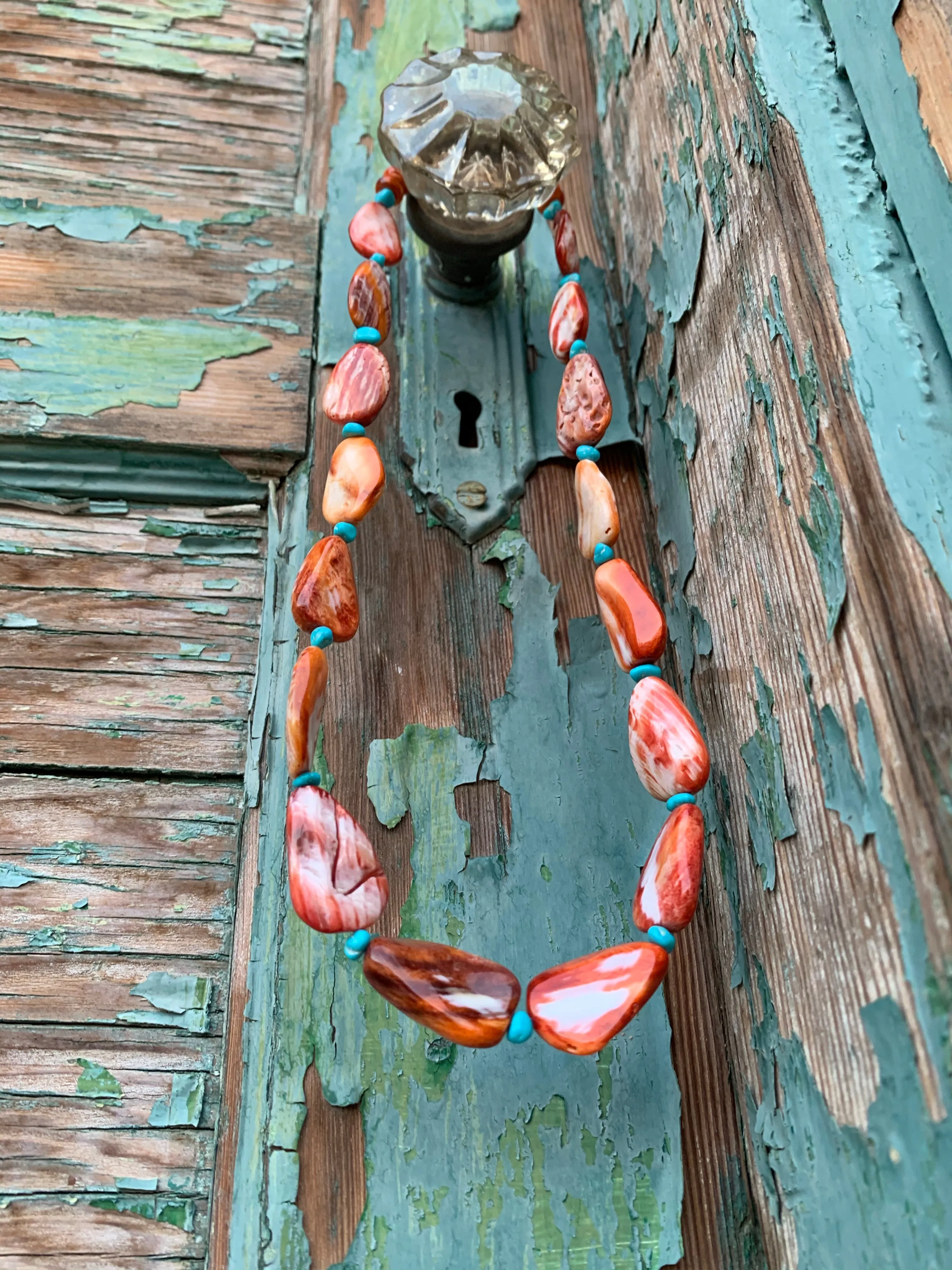 Orange Spiny Shell & Turquoise necklace