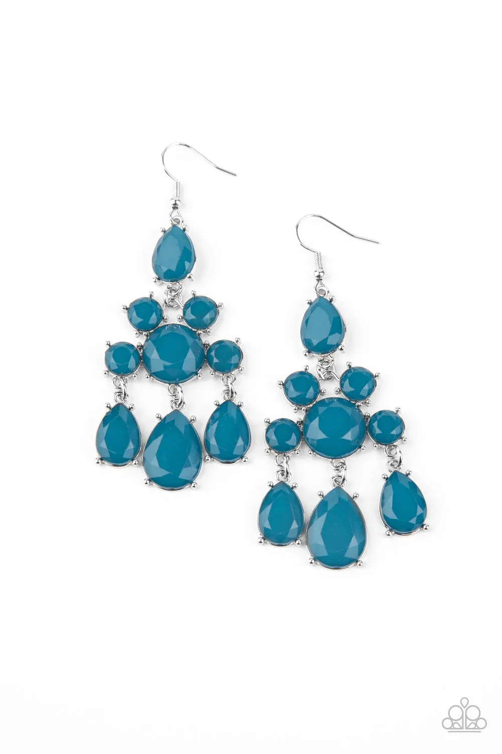 Paparazzi Earring ~ Afterglow Glamour - Blue Chandelier Earring