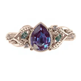 Patricia ring with 2  lab alexandrite, moss agates and S&P diamonds