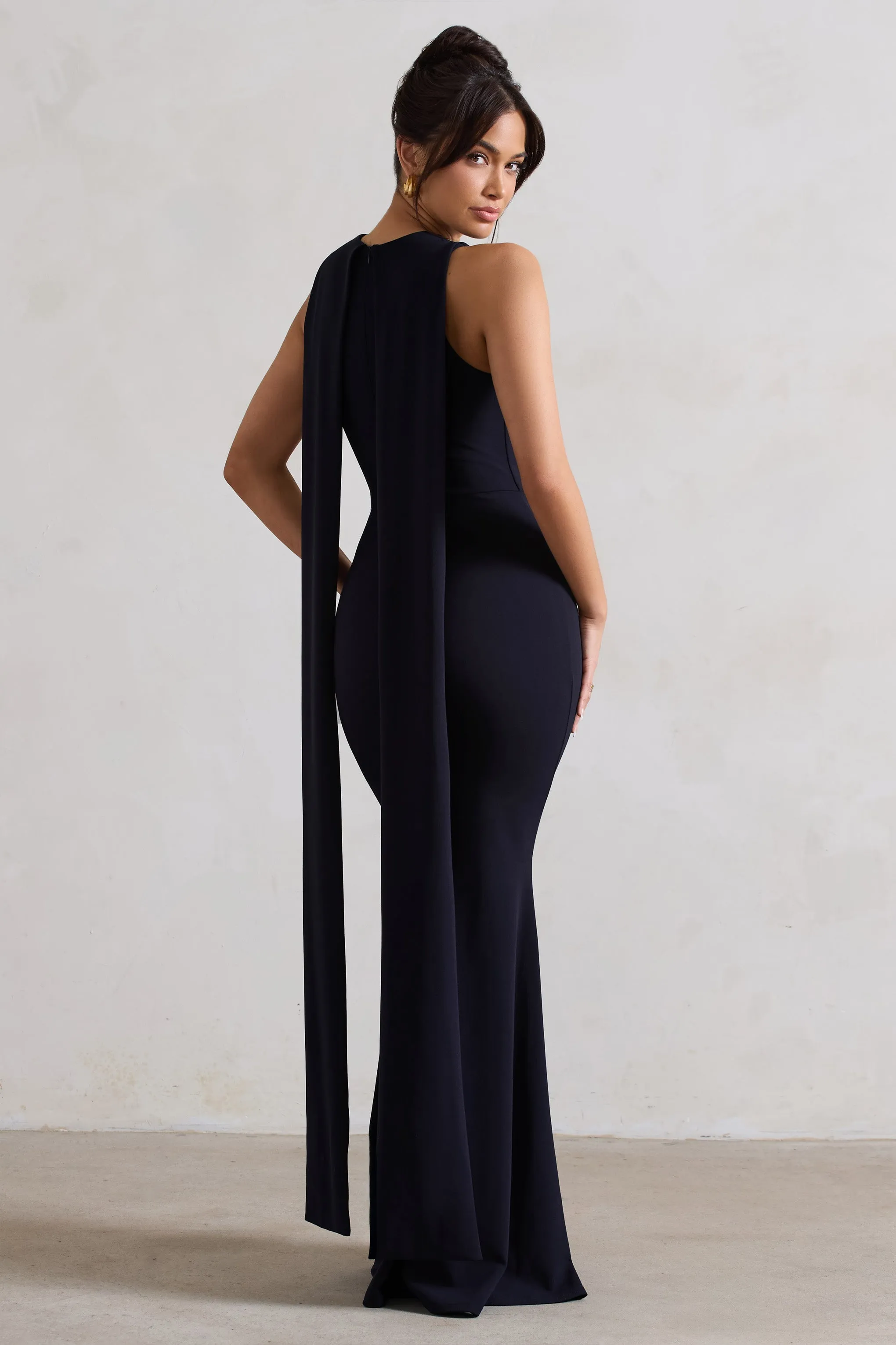 Patty | Navy High-Neck Sleeveless Maxi Dress