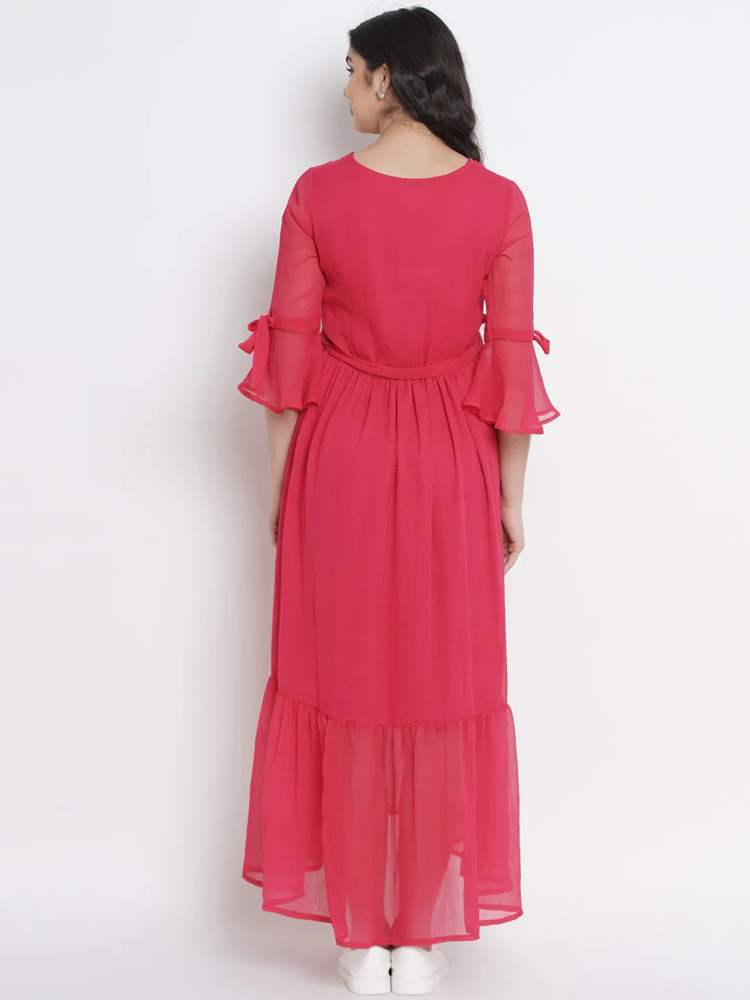 Pink Chiffon Maternity Maxi Dress