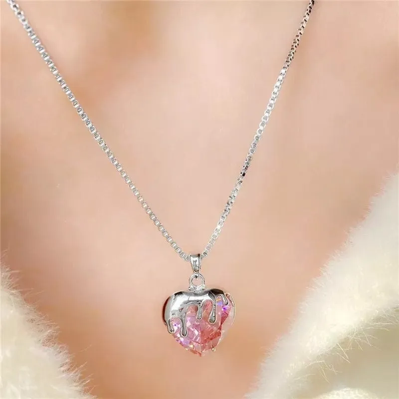 Pink Crystal Heart Necklace MK18665