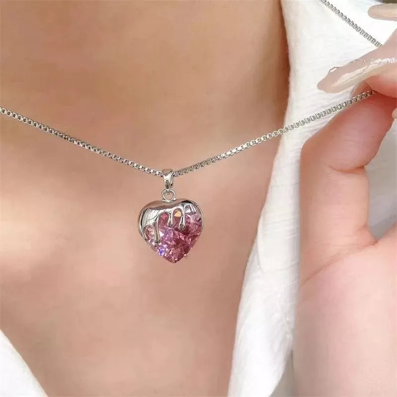 Pink Crystal Heart Necklace MK18665