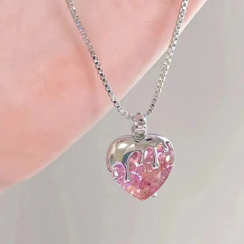 Pink Crystal Heart Necklace MK18665