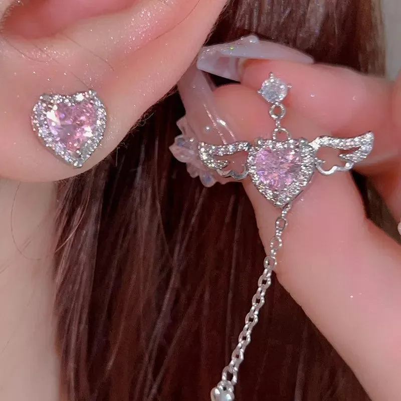 Pink Heart Wings Earrings MK18607