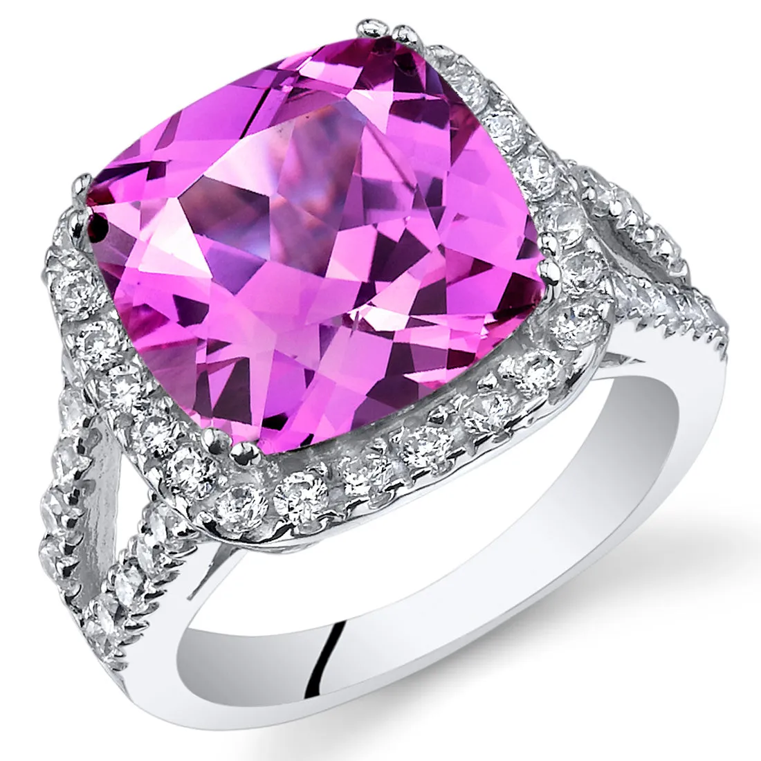 Pink Sapphire Cushion Cut Sterling Silver Ring Size 8