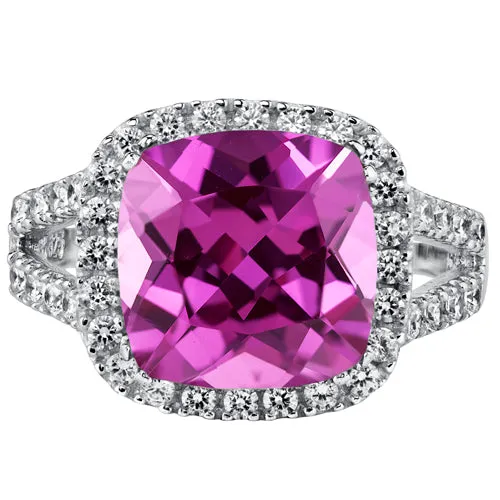 Pink Sapphire Cushion Cut Sterling Silver Ring Size 8