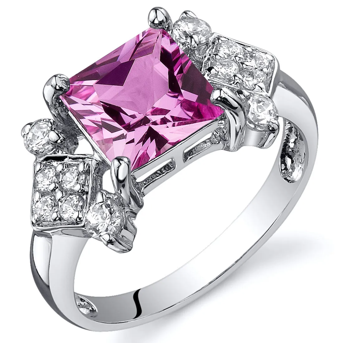 Pink Sapphire Princess Cut Sterling Silver Ring Size 6