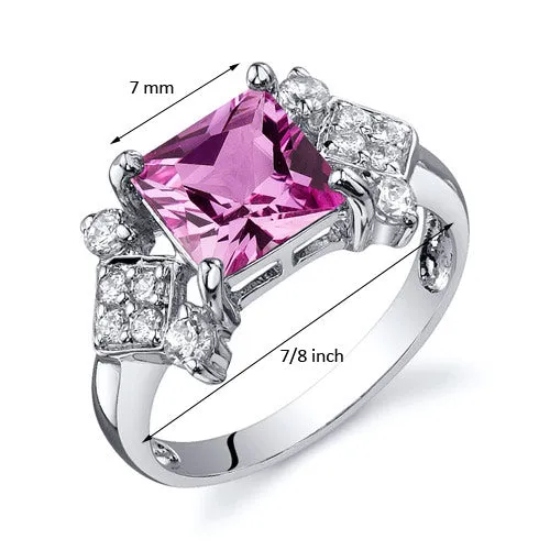 Pink Sapphire Princess Cut Sterling Silver Ring Size 6