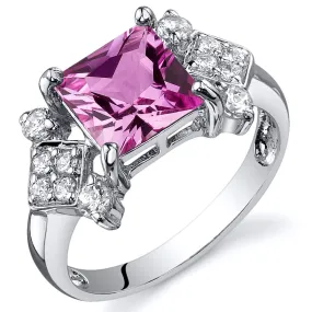 Pink Sapphire Princess Cut Sterling Silver Ring Size 6