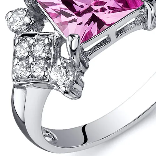 Pink Sapphire Princess Cut Sterling Silver Ring Size 6