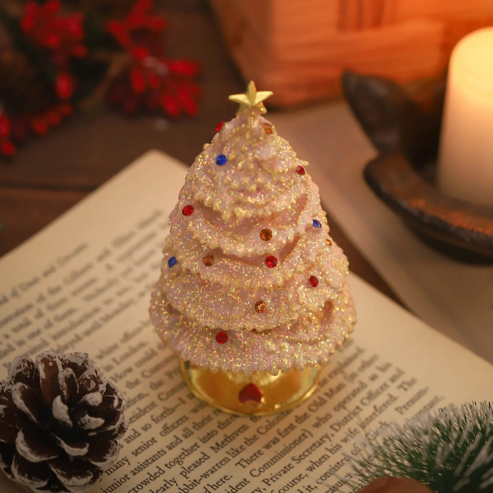 Pink Twinkle Christmas Tree Jeweled Trinket Box