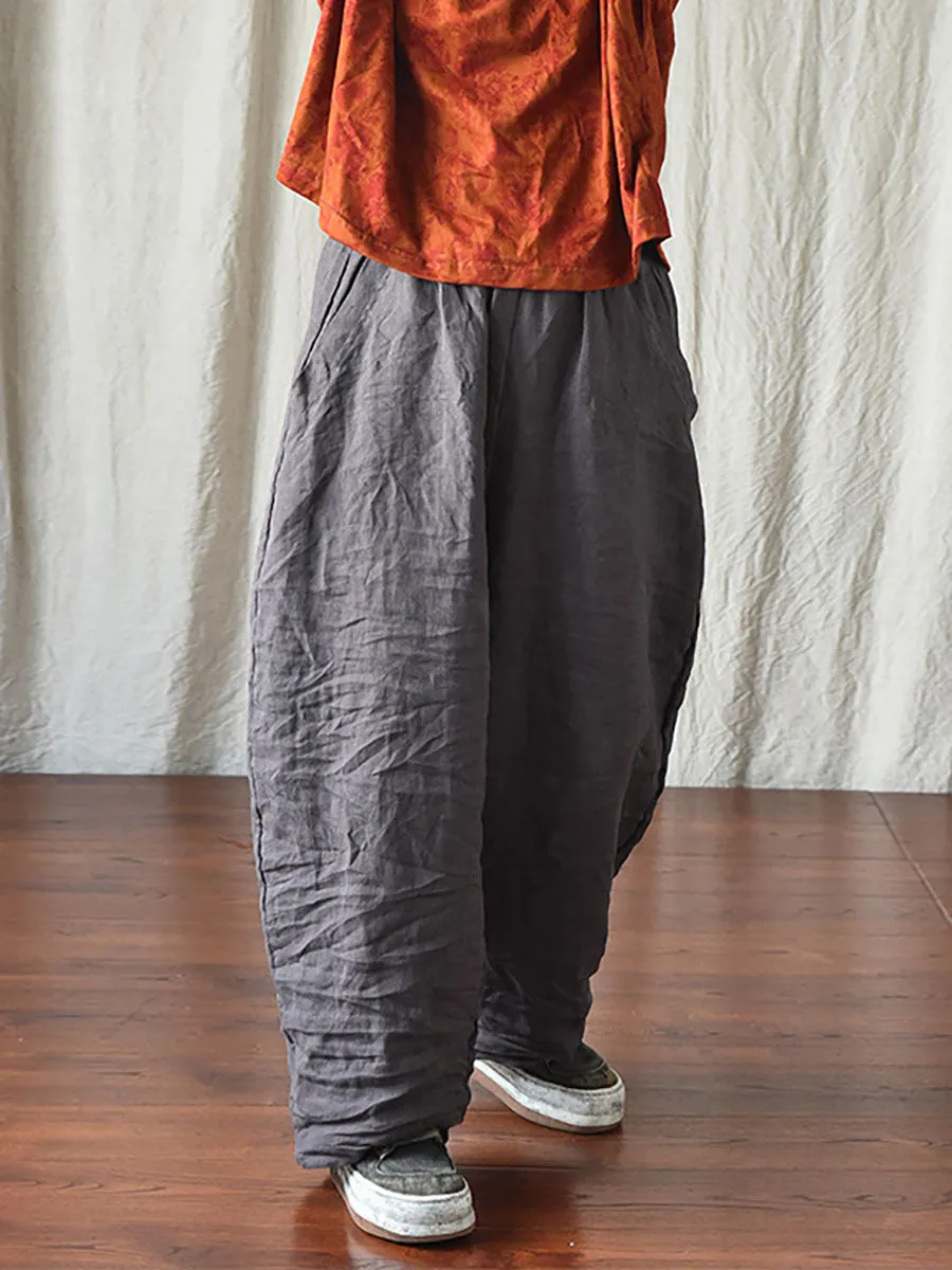 Plus Size Women Spring Casual Solid Loose Elastic Waist Linen Pants