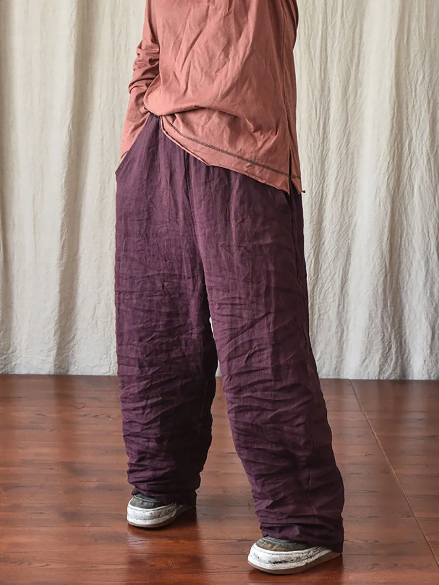 Plus Size Women Spring Casual Solid Loose Elastic Waist Linen Pants