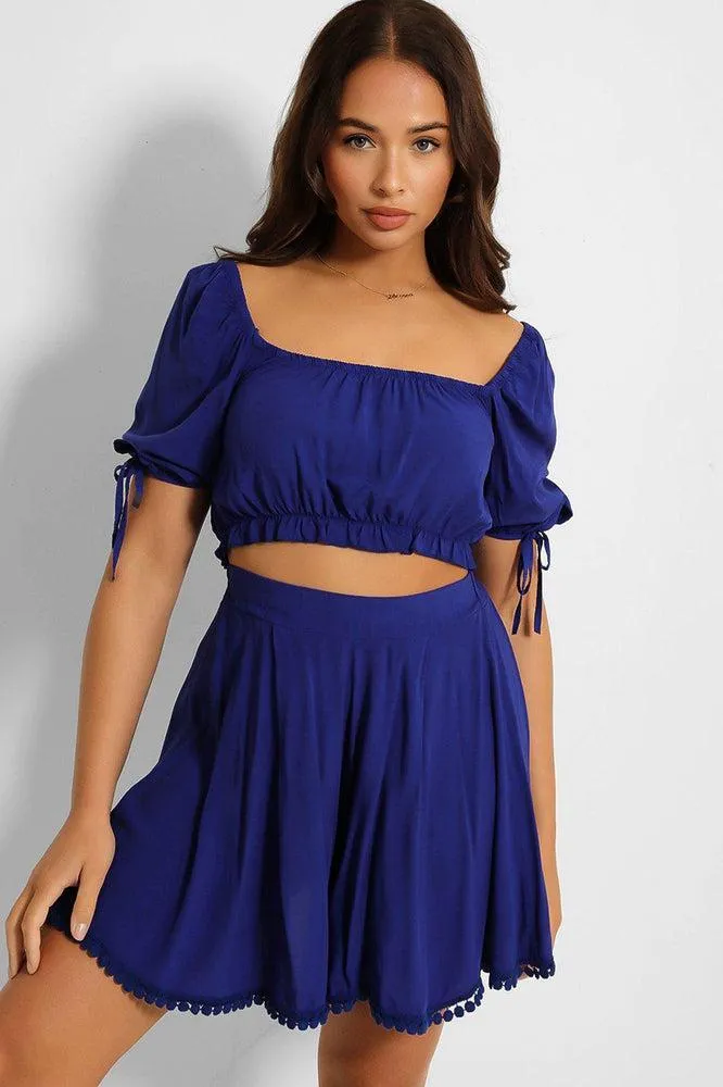 Puff Sleeve Crop Top And Pleated Shorts Set