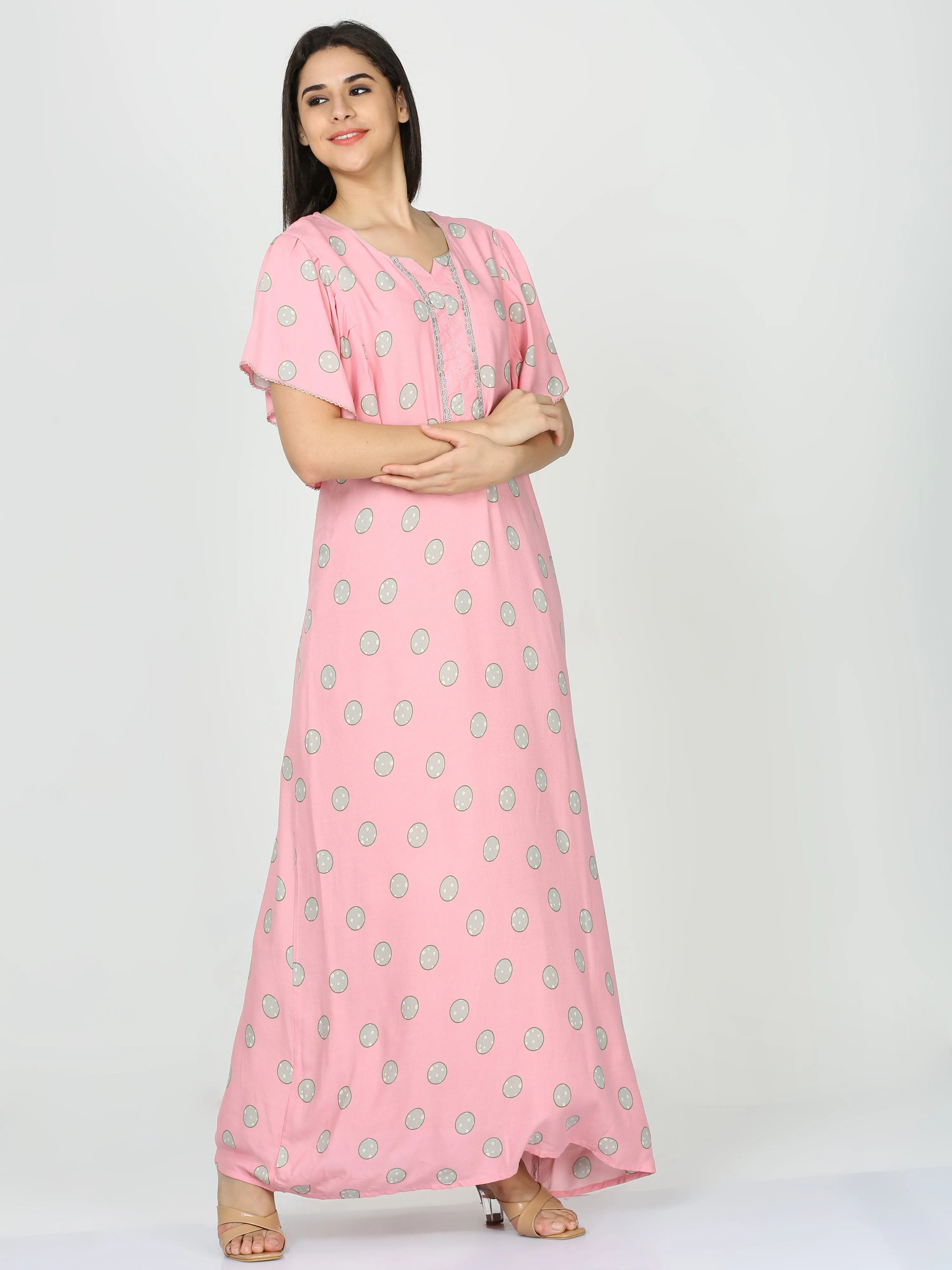 Rayon Designer Nighty Baby Pink