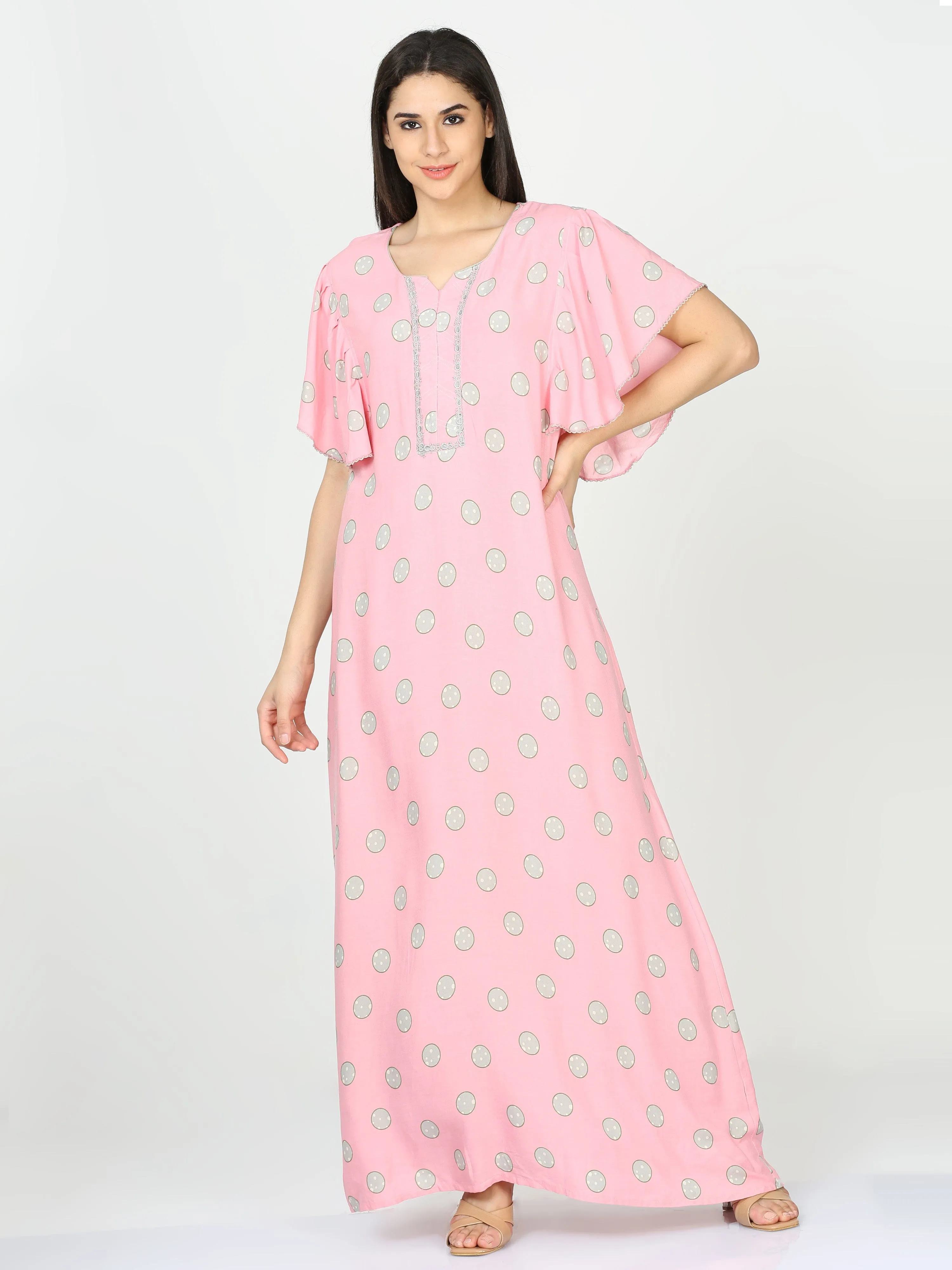 Rayon Designer Nighty Baby Pink