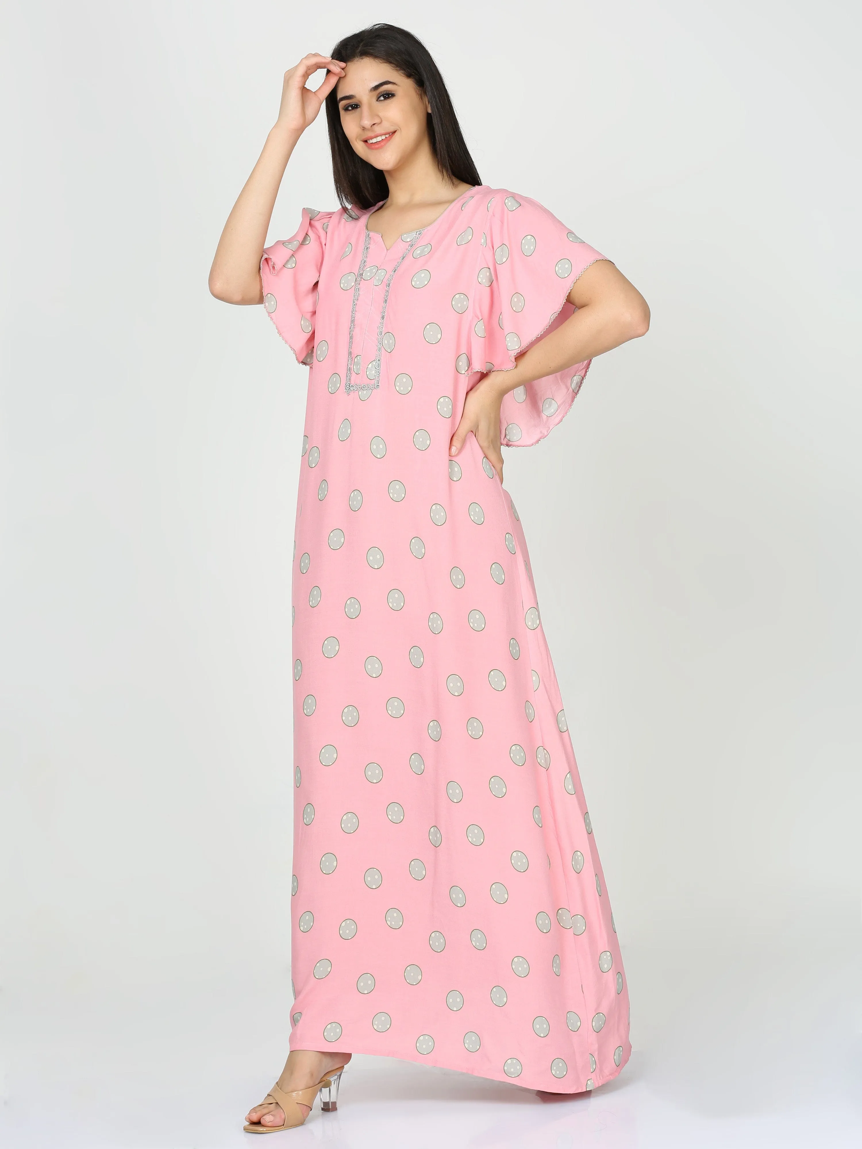 Rayon Designer Nighty Baby Pink