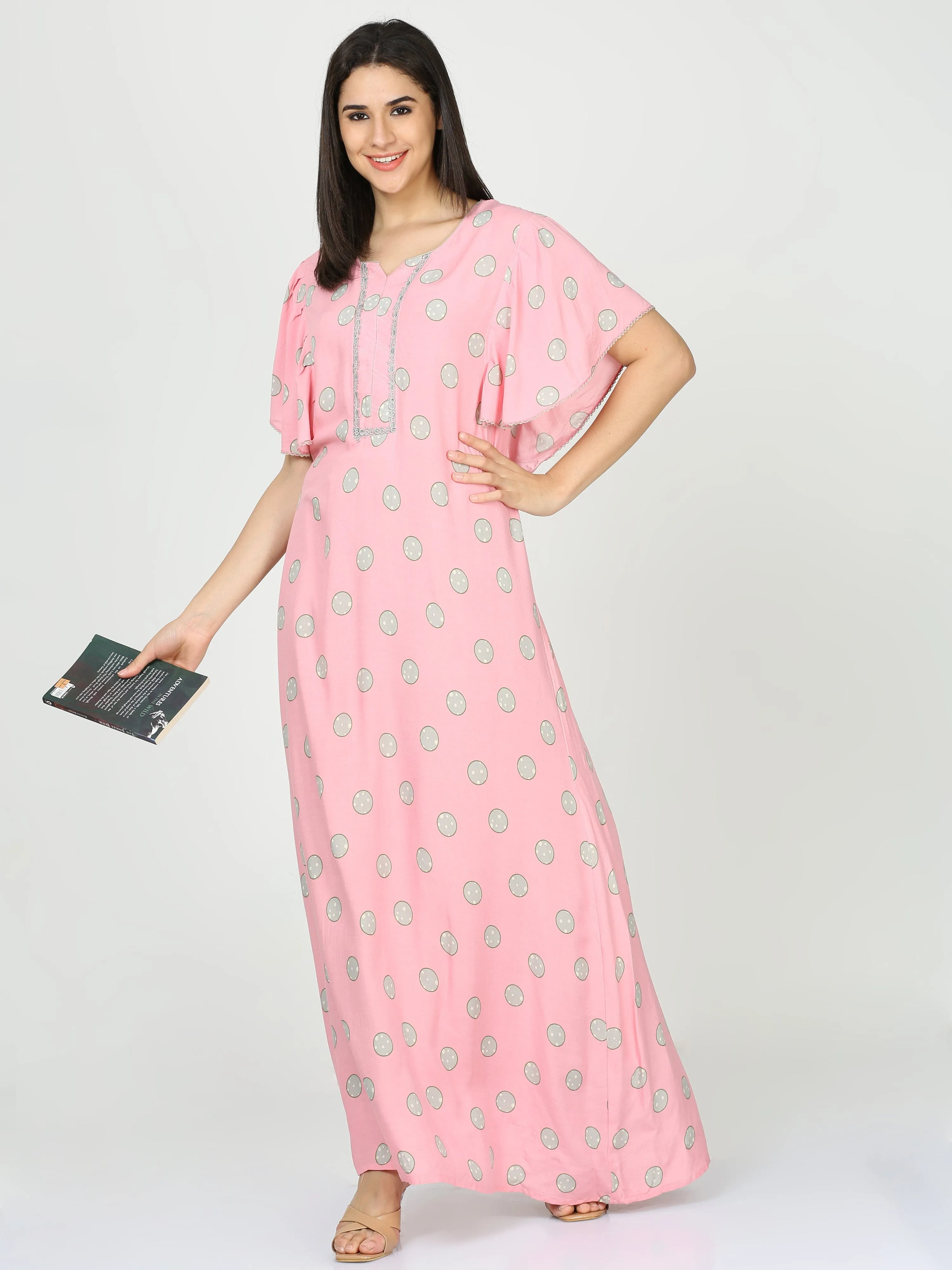 Rayon Designer Nighty Baby Pink