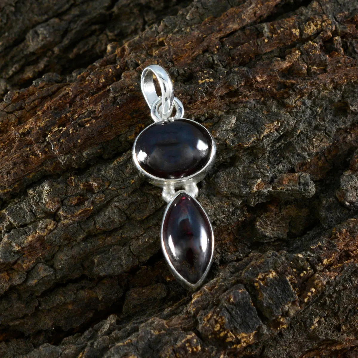 Riyo Aesthetic Gemstone Multi Cabochon Red Garnet 1096 Sterling Silver Pendant Gift For Girlfriend