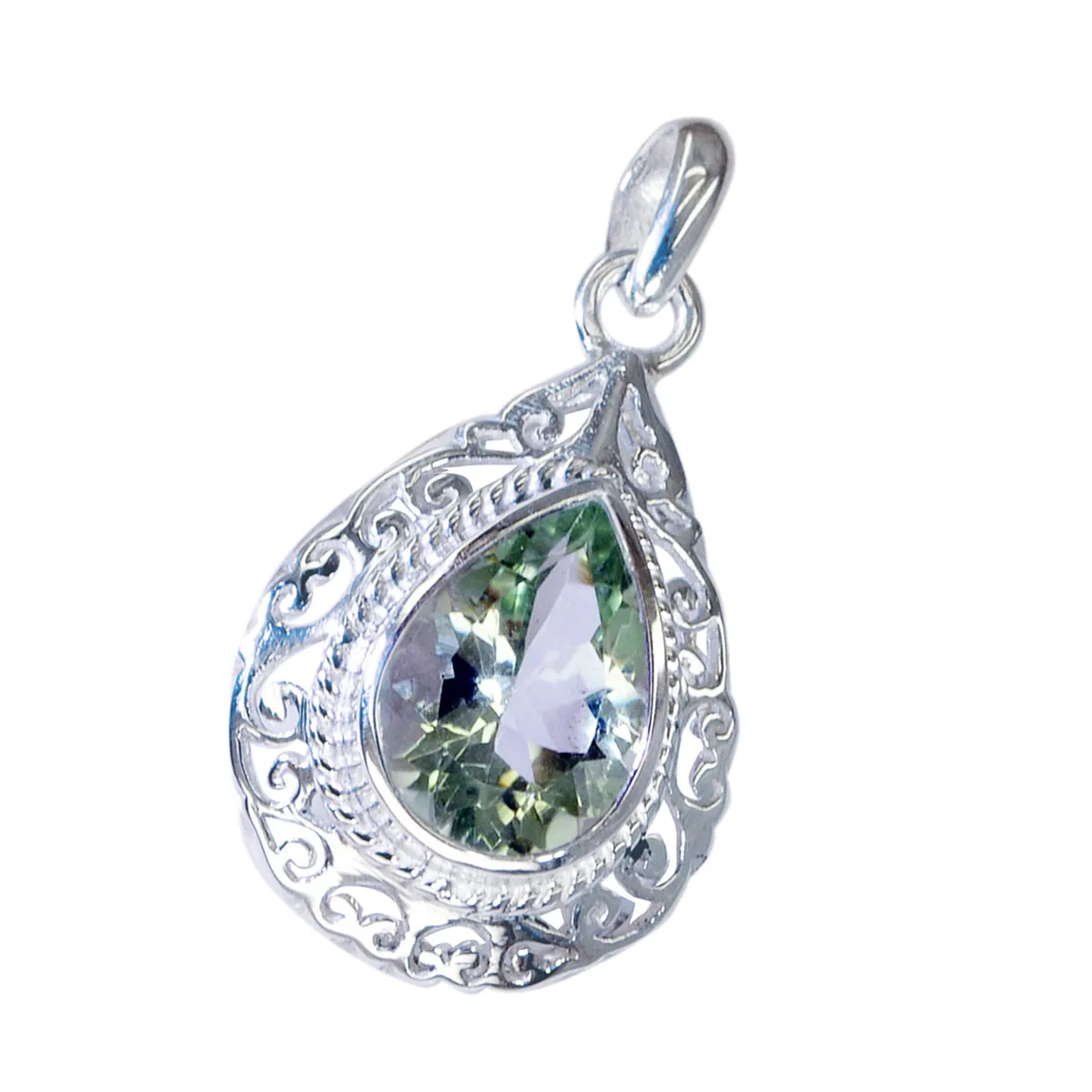 Riyo Alluring Gems Pear Faceted Green Green Amethyst Silver Pendant Gift For Boxing Day