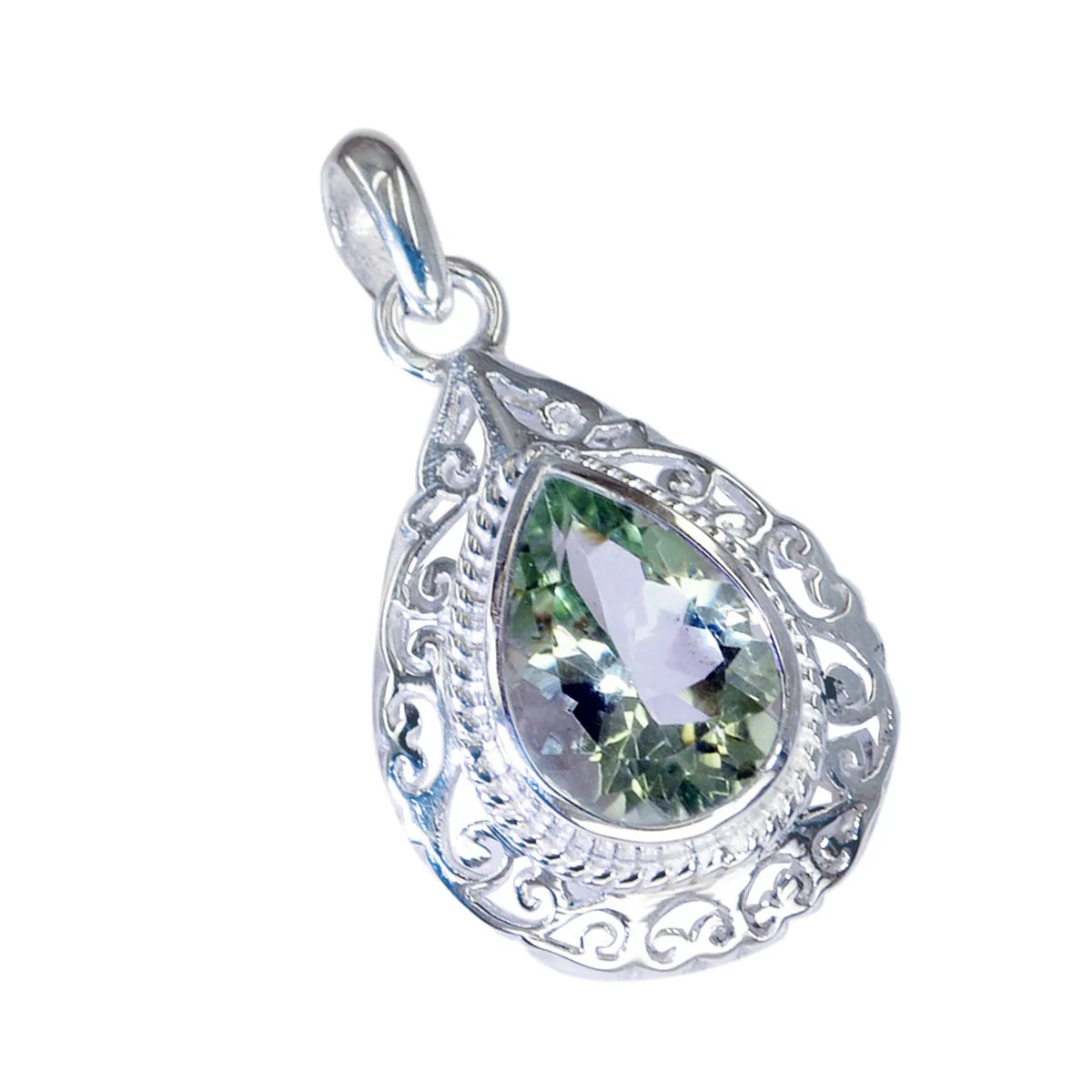 Riyo Alluring Gems Pear Faceted Green Green Amethyst Silver Pendant Gift For Boxing Day