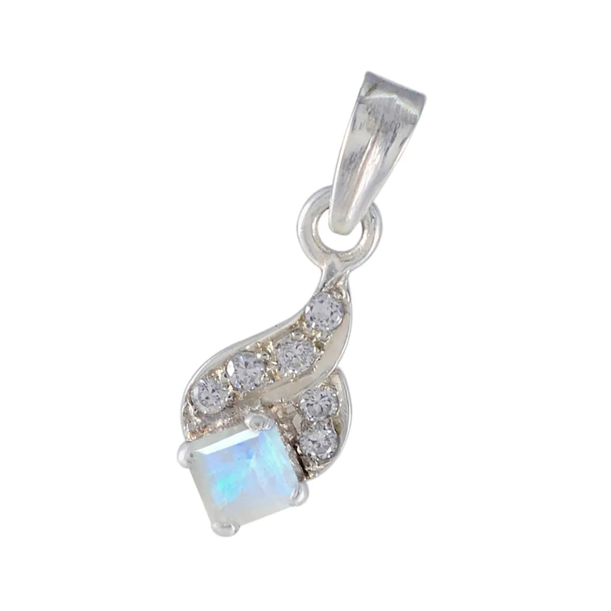 Riyo Attractive Gemstone Square Faceted White Rainbow Moonstone Sterling Silver Pendant Gift For Christmas