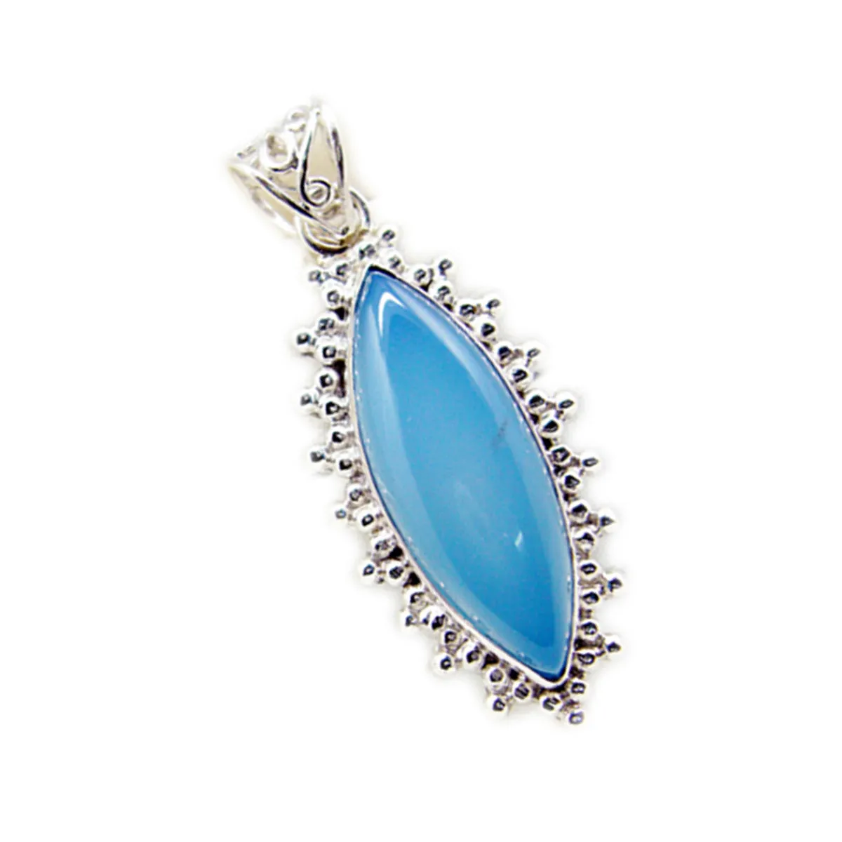 Riyo Drop Gems Marquise Cabochon Blue Chalcedony Silver Pendant Gift For Sister