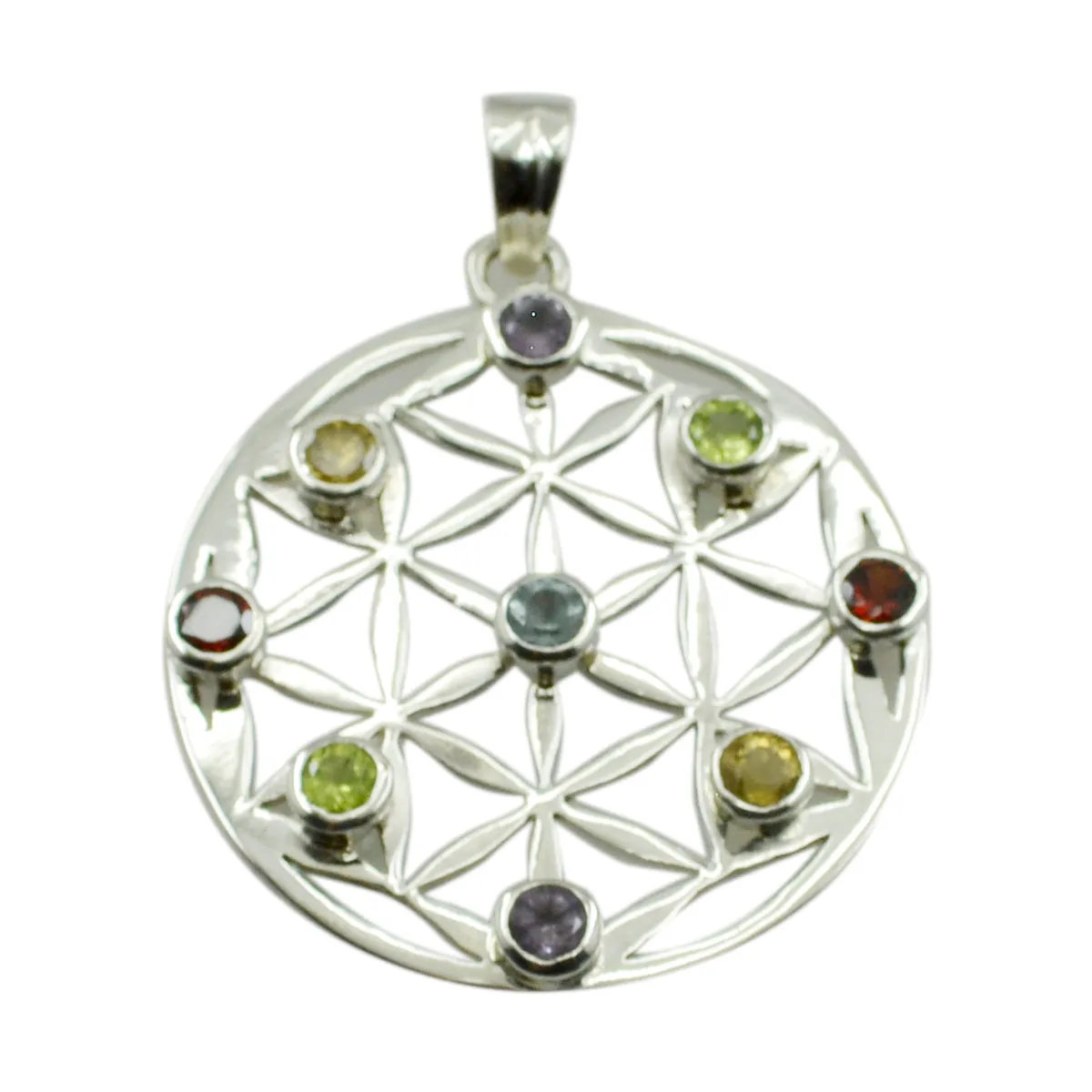 Riyo Easy Gems Round Faceted Multi Color Multi Stone Silver Pendant Gift For Engagement