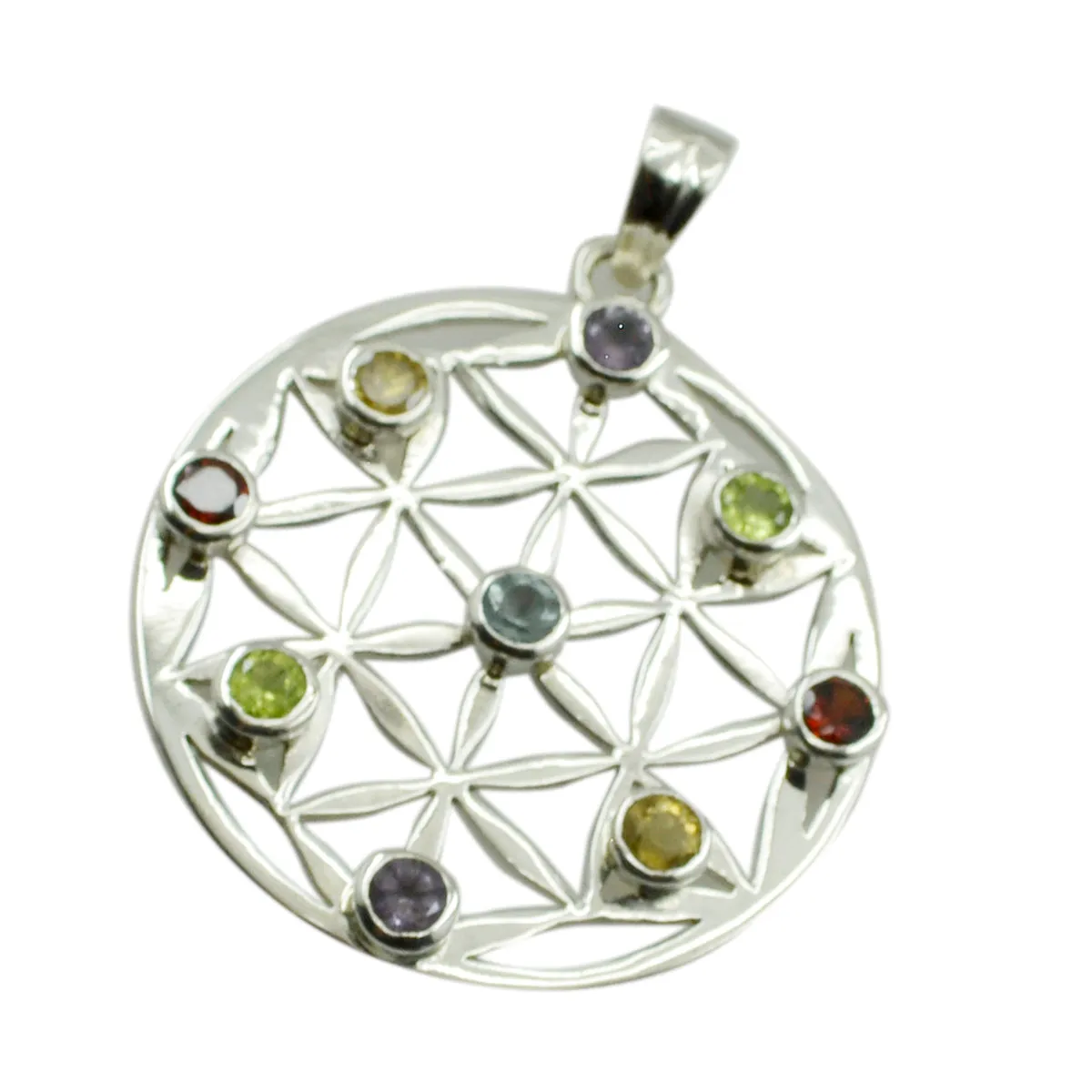 Riyo Easy Gems Round Faceted Multi Color Multi Stone Silver Pendant Gift For Engagement