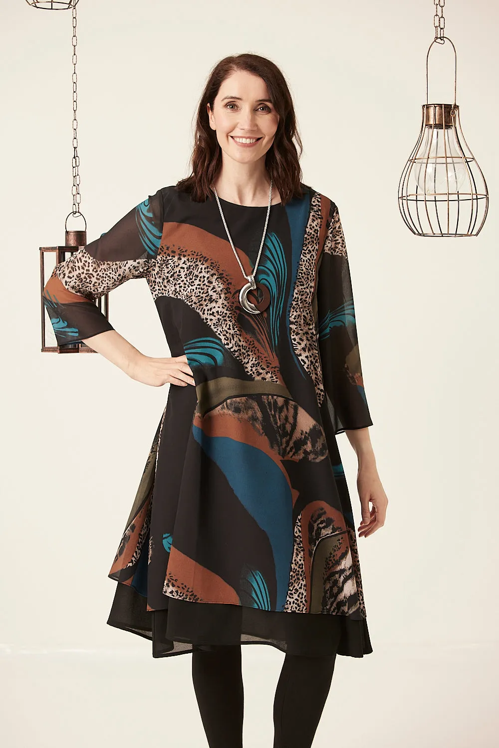 Saloos Layered Chiffon Dress with Necklace