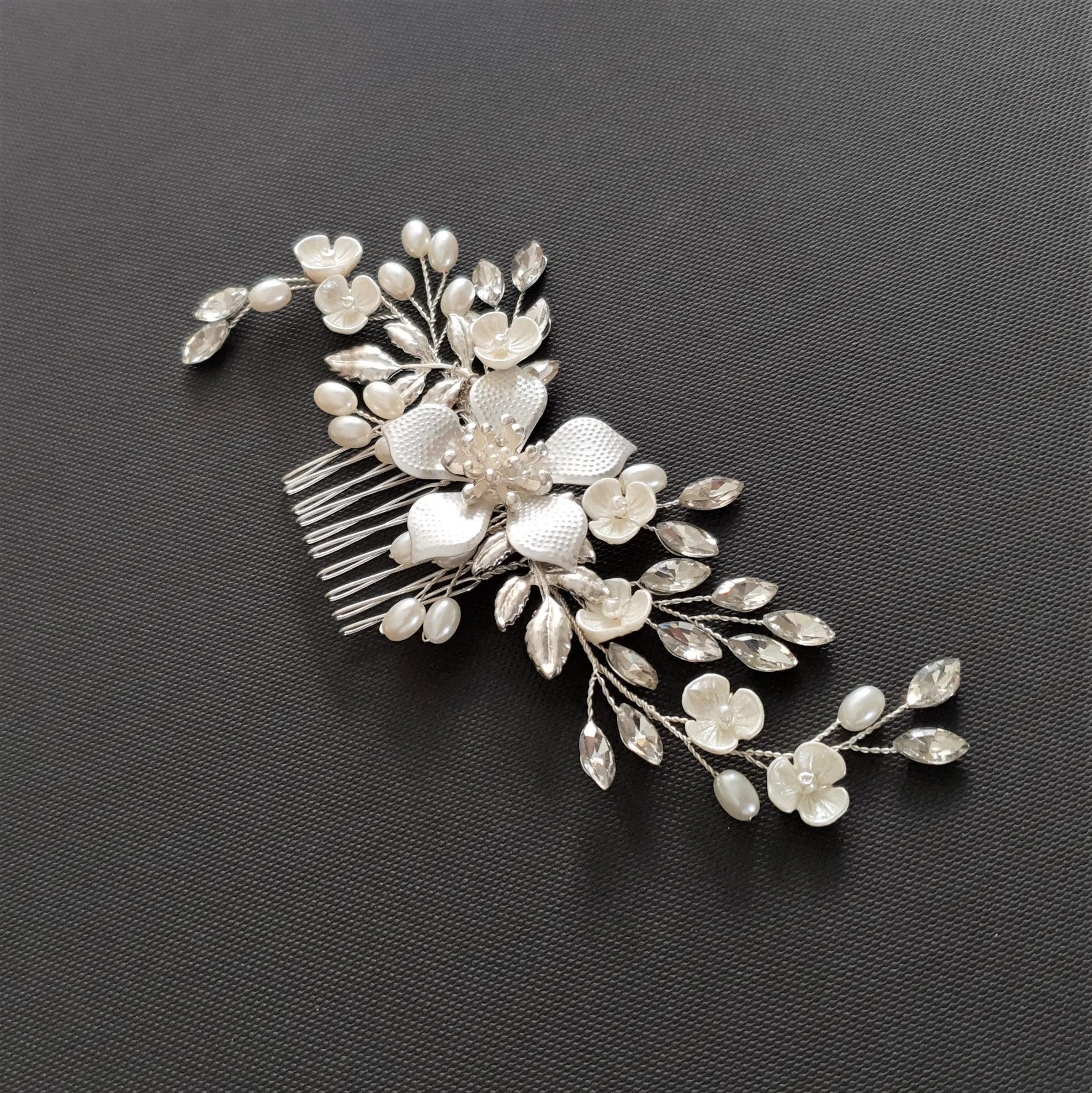 Silver Flower Wedding Hair Piece-Freya