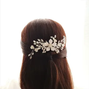 Silver Flower Wedding Hair Piece-Freya