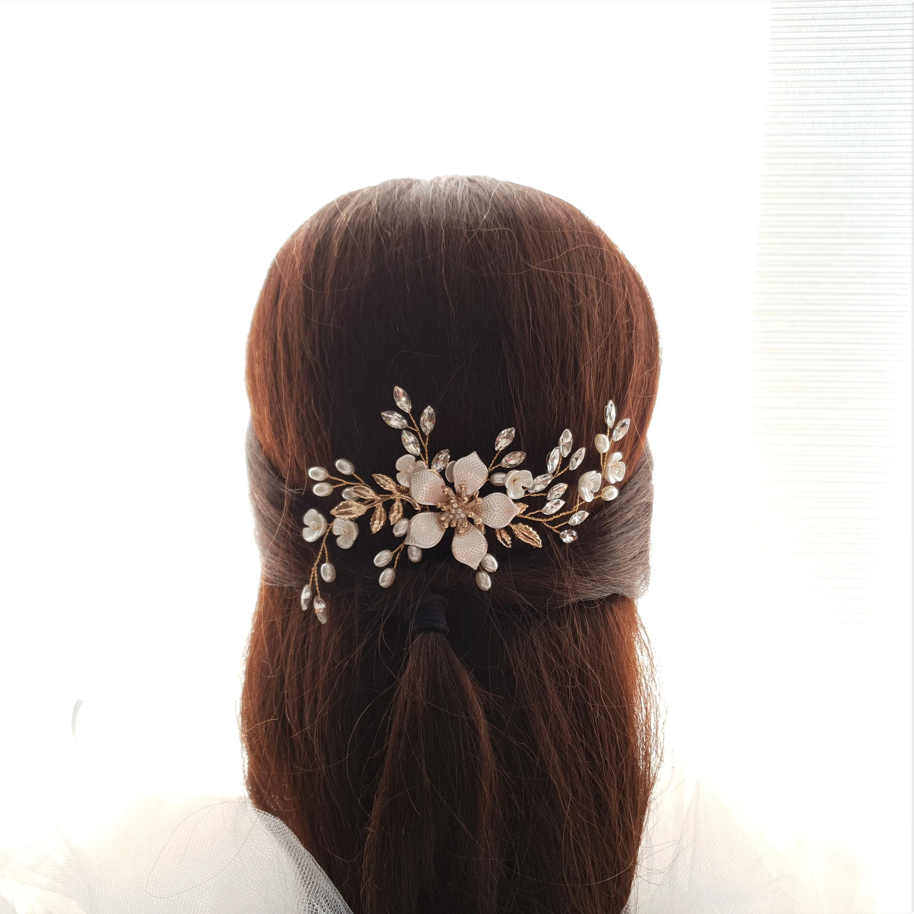 Silver Flower Wedding Hair Piece-Freya