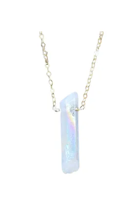 Single Raw Rainbow Quartz Crystal Pendant Necklace in Gold