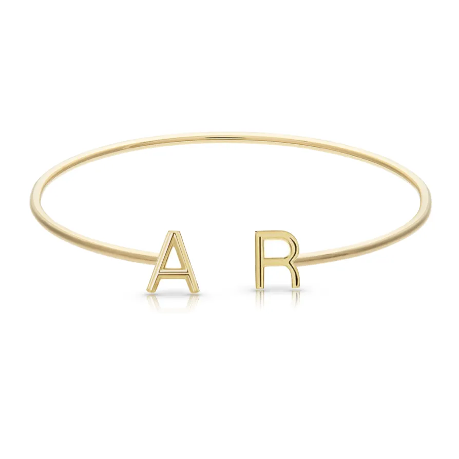 Solid Initials Thin Cuff Bangle