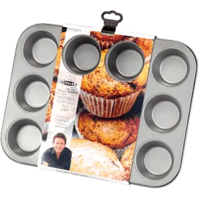 Stellar James Martin SJM57 Non-Stick Cupcake/Muffin Tin with 12 Cups, High Grade Steel, Dishwasher Safe 35cm x 27cm x 3cm