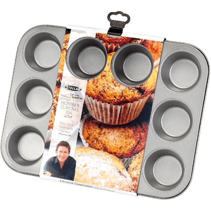 Stellar James Martin SJM57 Non-Stick Cupcake/Muffin Tin with 12 Cups, High Grade Steel, Dishwasher Safe 35cm x 27cm x 3cm