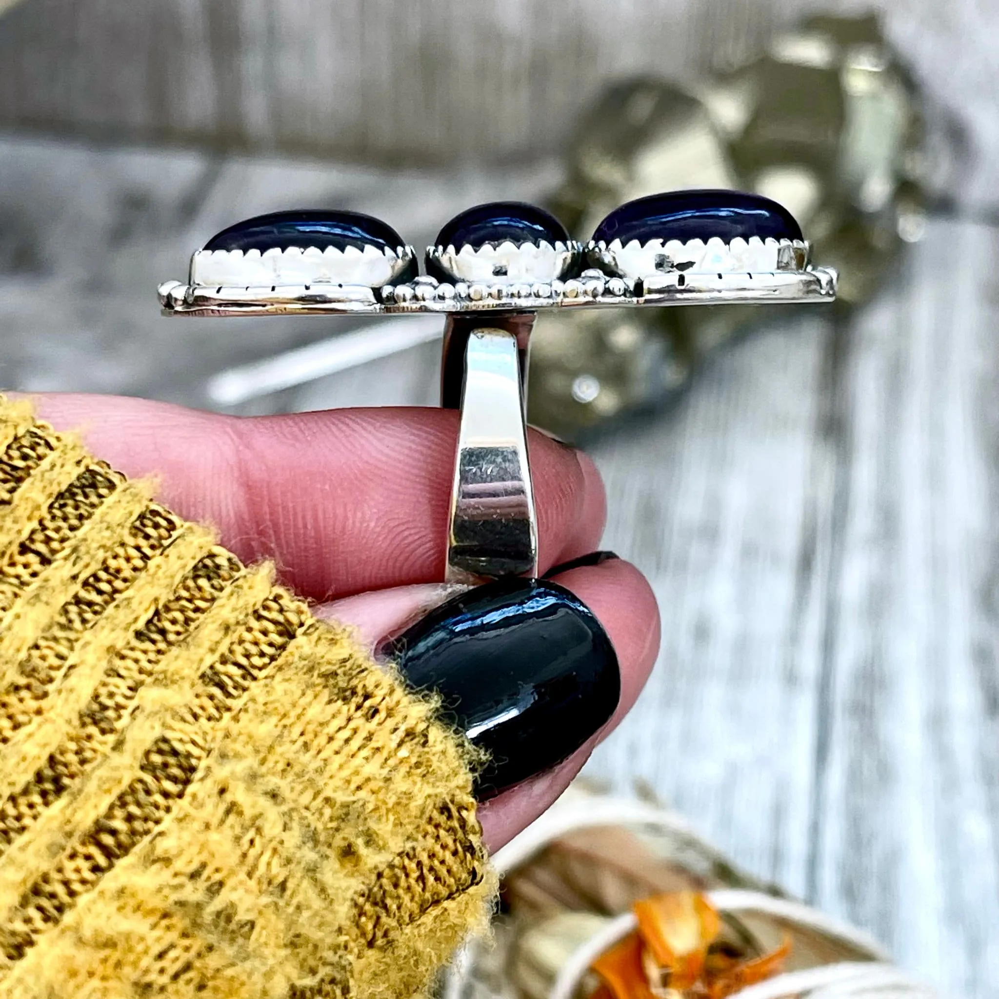 Three Stone Purple Amethyst Crystal Ring in Solid Sterling Silver- Designed by FOXLARK Collection Size Adjustable to -6 7 8 9 10