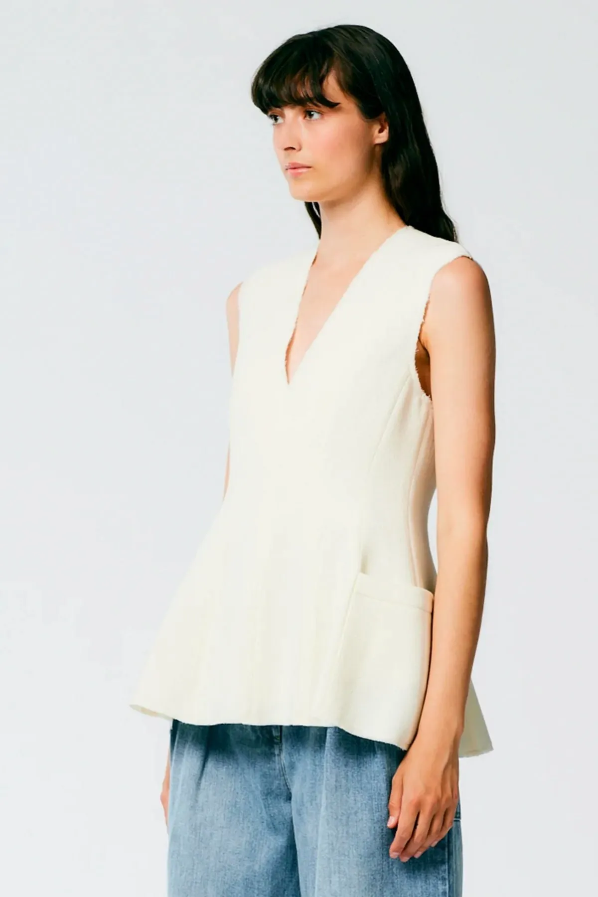 Tibi Melee Crepe V-Neck Top - Ivory