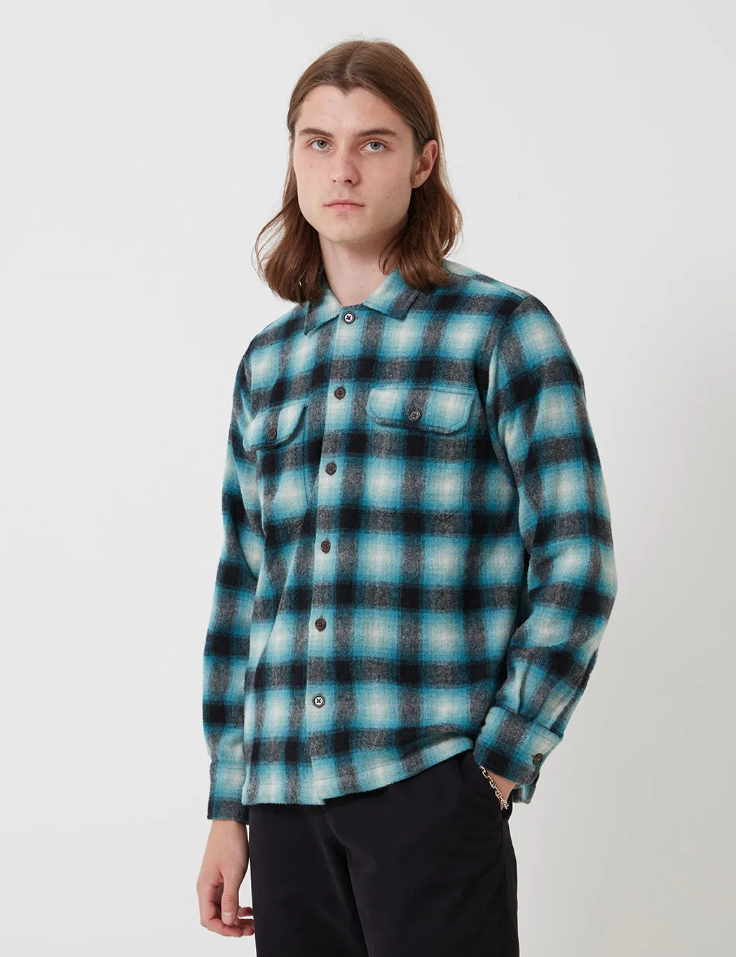 Universal Works Utility Long Sleeve Plaid Shirt - Turquoise Check