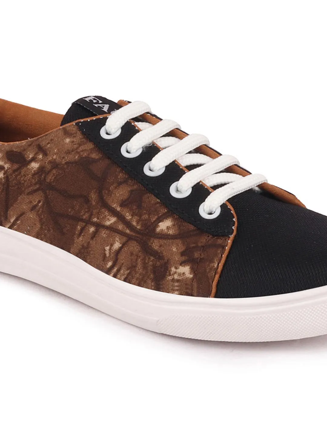 Women Black/Brown Casual Canvas Lace-Up Sneakers