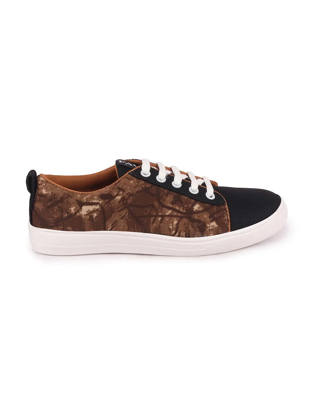 Women Black/Brown Casual Canvas Lace-Up Sneakers