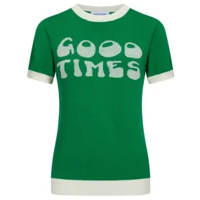 Women Knitted Good Times Short Sleeves Green Knitwear