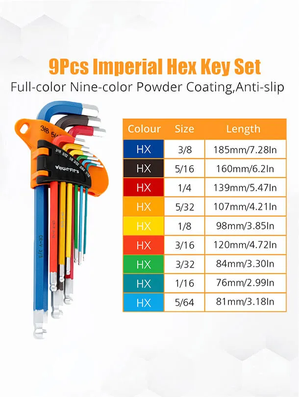 WrightFits Ball-End Hex Key Set Metric and Imperial